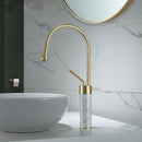 DecorBites™ Brushed Gold Brass & Marble Bathroom Sink Faucet