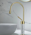 DecorBites™ Brushed Gold Brass & Marble Bathroom Sink Faucet