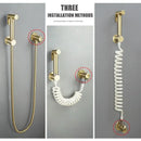 Modern brushed gold angled dual outlet toilet filling valve bathroom