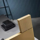 Modern brushed gold basin faucet bathroom textured square handle