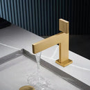 Modern brushed gold basin faucet bathroom textured square handle