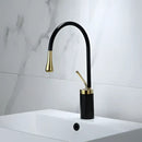 Modern brushed gold basin faucet with swivel spout for bathroom