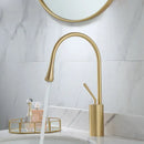 Modern brushed gold basin faucet with swivel spout for bathroom