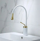 Modern brushed gold basin faucet with swivel spout for bathroom