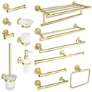 Modern brushed gold bathroom accessories set with frosted glass