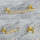 Modern brushed gold bathroom accessory set with towel rack
