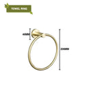 DecorBites™ Brushed Gold Bathroom Accessories Set: Wall Mount Shelf, Toilet Paper Holder, Towel Bar, Robe Hook