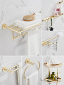 Modern brushed gold bathroom hardware set with multi bar towel rack