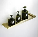 Modern brushed gold bathroom hardware set with shelf and phone holder