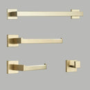 Modern brushed gold bathroom hardware set with square brackets