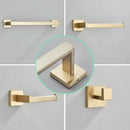 Modern brushed gold bathroom hardware set with square brackets