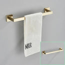 Modern brushed gold bathroom hardware set with square brackets