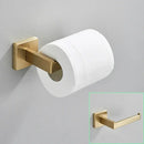 Modern brushed gold bathroom hardware set with square brackets