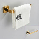 Modern brushed gold bathroom hardware set with square brackets
