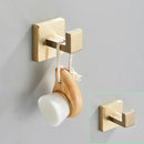 Modern brushed gold bathroom hardware set with square brackets