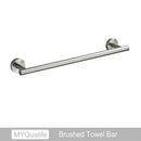 Modern brushed gold bathroom hardware set with towel bar and hooks