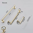 Modern brushed gold bathroom hardware set with towel bar and hooks