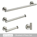 Modern brushed gold bathroom hardware set with towel bar and hooks