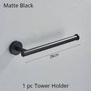 Modern brushed gold bathroom hardware set with towel rack and hooks