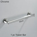 Modern brushed gold bathroom hardware set with towel rack and hooks