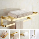 Modern brushed gold bathroom hardware set with towel rack