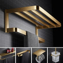Modern brushed gold bathroom hardware set with towel rack
