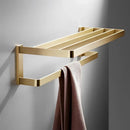 Modern brushed gold bathroom hardware set with towel rack