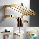 Modern brushed gold bathroom hardware set with towel rack