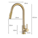 Modern brushed gold & black kitchen faucet with pull out hose