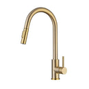 Modern brushed gold & black kitchen faucet with pull out hose
