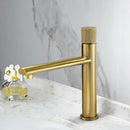 Modern brushed gold brass basin faucet with knurled bathroom sink tap