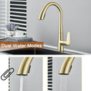 Modern brushed gold gourmet kitchen faucet with flexible pull out tap