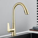 Modern brushed gold gourmet kitchen faucet with flexible pull out tap