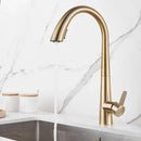 Modern brushed gold kitchen sink faucet with pull out spring spout
