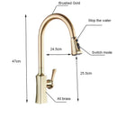 Modern brushed gold pull out kitchen faucet with spring spray head
