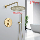 Modern brushed gold shower faucet system with rainfall head for bathroom