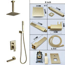 Modern brushed gold shower set with square rainfall head bathroom