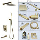 Modern brushed gold shower set with square rainfall head bathroom