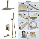 Modern brushed gold shower set with square rainfall head bathroom
