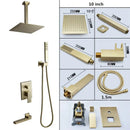 Modern brushed gold shower set with square rainfall head bathroom