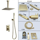Modern brushed gold shower set with square rainfall head bathroom