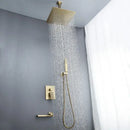 Modern brushed gold shower set with square rainfall head bathroom