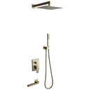 Modern brushed gold shower set with square rainfall head bathroom