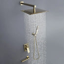 Modern brushed gold shower set with square rainfall head bathroom
