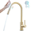 Modern brushed gold smart sensor kitchen faucet dual outlet