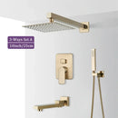 Modern brushed gold square shower faucet set bathroom rainfall mixer