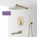 Modern brushed gold square shower faucet set bathroom rainfall mixer