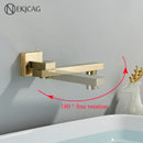 Modern brushed gold wall mounted basin faucet bathroom mixer rotating spout