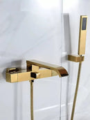 Modern brushed gold wall mounted waterfall bathtub set with handheld