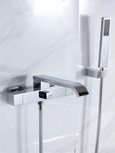 Modern brushed gold wall mounted waterfall bathtub set with handheld